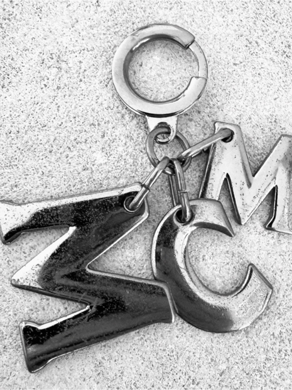 MCM Silver Tone Logo Initial Bag Charm Key Ring